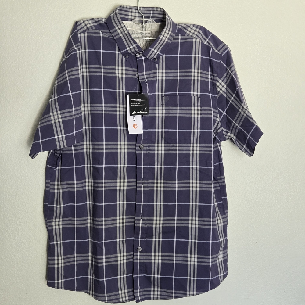 Eddie Bauer Men's Purple Plaid Button-Down Shirt